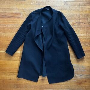 Vince Black Boiled Wool Asymmetrical Wrap Coat‎ Womens XS Drape Front Jacket